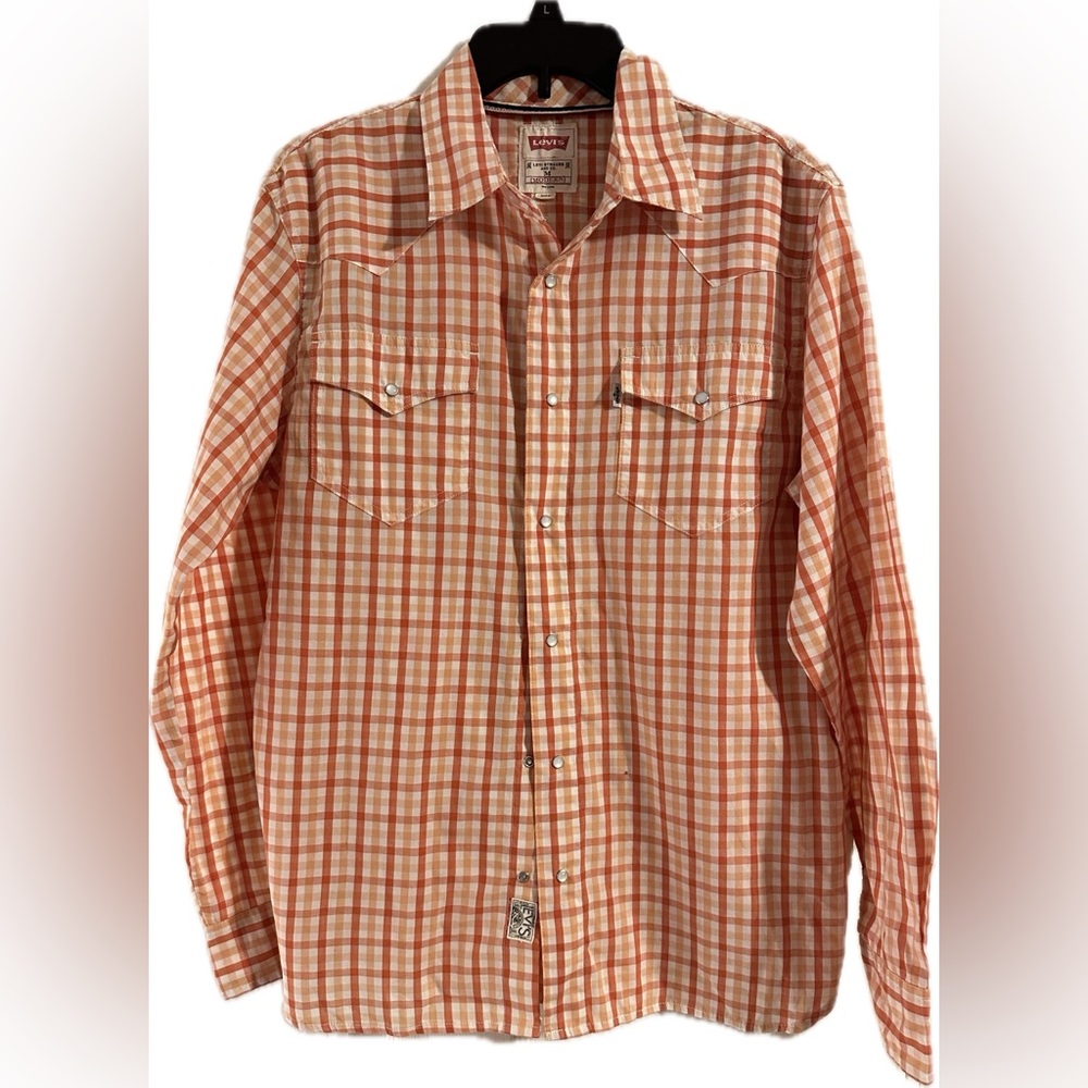 EUC Levi’s Strauss and Co. Modern Orange Plaid Long Sleeve Pearl Snap Shirt, men